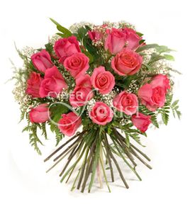 bouquet or pink roses and babys breath